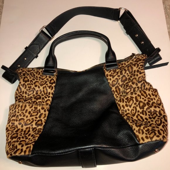 Aimee Kestenberg Tamitha Satchel Leopard Calf Hair Genuine Leather Purse - Picture 7 of 16
